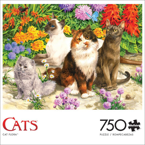 Buffalo Games - John Francis - Cat Flora - 750 Piece Jigsaw Puzzle for Adults Challenging Puzzle Perfect for Game Nights - Finished Puzzle Size is 24.00 x 18.00