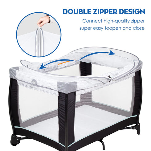 2-Way Beberoad Love Portable Playard Cover Breathable Mosquito Net with Zipper for Travel Cribs & Playpens (White)