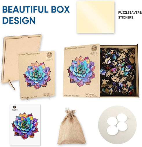 500 16.4'' 16.7'' Delobil Stained Glass Succulent Wooden Puzzles for Adults, Pieces Mandala Jigsaw Puzzles, Unique