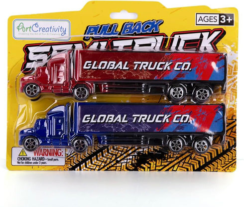 Set 2, ArtCreativity Semi Truck Toys for Boys, of Pull Back Truck Toys for Kids in Red & Blue, Trailer Trucks for Hours