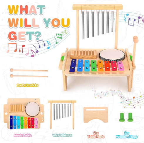 Set Set Kids Drum for Toddlers, Montessori Musical Instruments Toys, Toddler Drum Wooden Xylophone Musical Toys