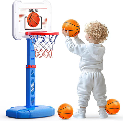Toddler Basketball Hoop Indoor for Kids, Adjustable Height Poolside Mini Basketball Goal with 3 Balls