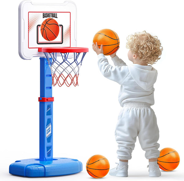 Toddler Basketball Hoop Indoor for Kids, Adjustable Height Poolside Mini Basketball Goal with 3 Balls