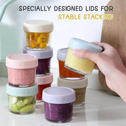 VITEVER 6 Pack Glass Baby Food Storage Containers, 4 oz Jars with Lids, Microwave, Dishwasher & Freezer Safe