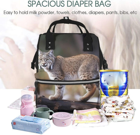 OUSIKA Backpack Daypacks Wild bobcat Print Diaper Bag Multifunction Laptop Travel Large Nappy Bag, Black, One Size