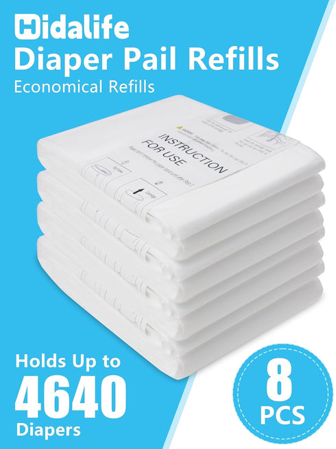 4640 (8 Pack) HIDALIFE Refills Compatible with Dekor Plus Diaper Pails, Disposable Diaper Trash Bags, Extra Thick