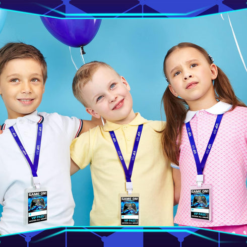 16 Pieces Blue Video Game VIP Pass Holder Tickets Set, Gamer Party Favors, Game Ticket Holder for Birthday Supplies