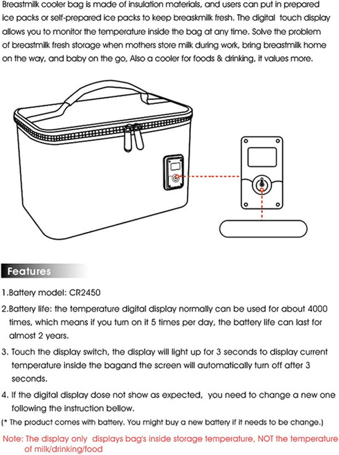 Portable Breastmilk Cooler Bag, Digital Temperature Display, Large Capacity Storage, Oxford Cloth Material, Black