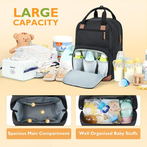 mommore Backpack Diaper Bag Large Travel Diaper Bags Unisex Baby Bag with Changing Pad, Stroller Straps