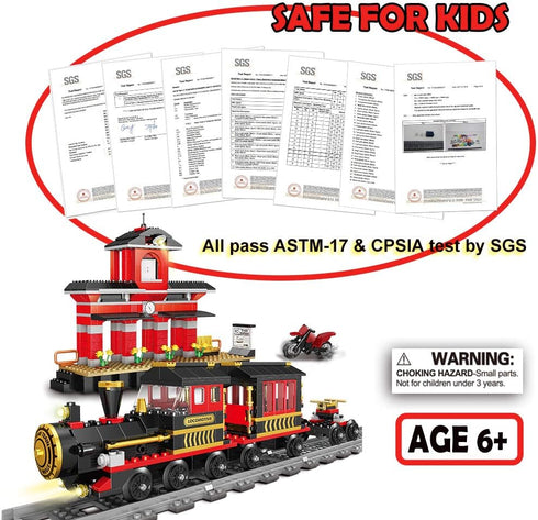 583 Set 6+ Building Blocks Toys Pieces Classic Train with Station Construction Brick Education Learning Toys for Kids
