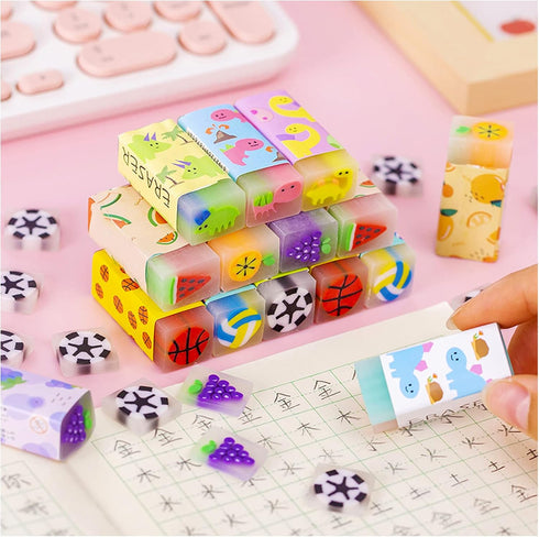Cute Erasers for Kids Bulk - 16 Pack Animal Food Fun Desk Pets for School Supplies