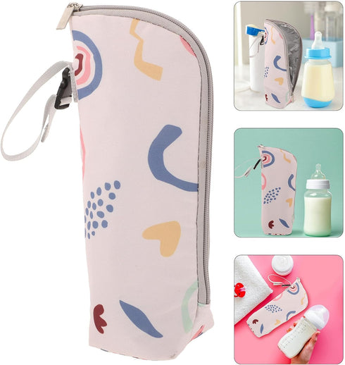 Yardwe Bottle Insulated Carrier Bag for Infants, Large Capacity Thermal Bottle Cooler Tote with Aluminum Lining, Beige