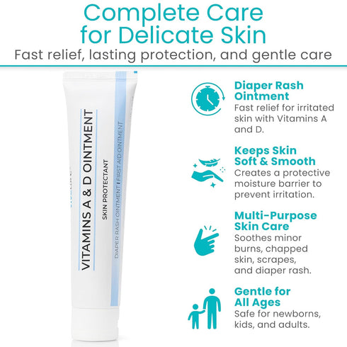 (4oz) ViveCare A&D Ointment - Skin Protectant & Healing Lotion for Baby, Adult, Seniors - Soothing Cream for Diaper