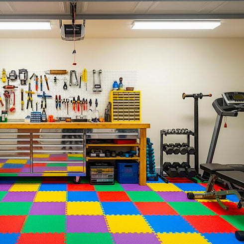 POCO DIVO 36-SQFT 9-Tile Setup 18-Border Giant Play Mat Excise Mat Easy Solid EVA Foam Mat Multi-Color Interlocking