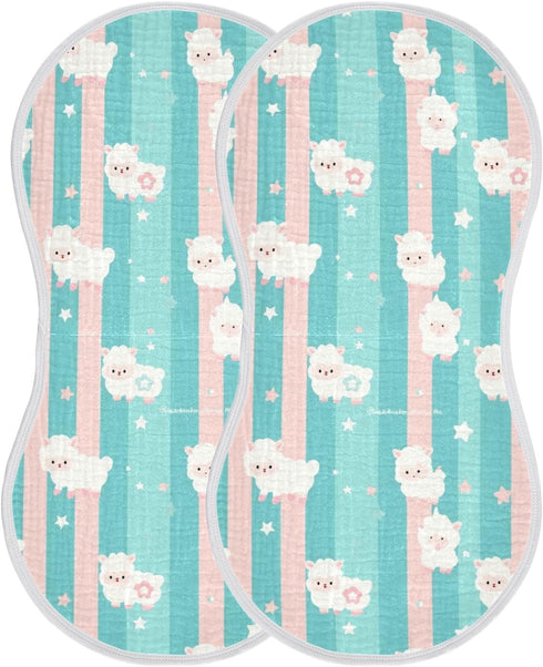 tplaotee 22x11in Cartoon Cute White Sheeps Blue and Pink Stripes Cotton Neutral Burp Cloths Easy Care wash rag
