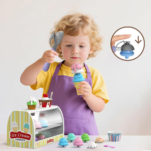 Set 2 3 4 Counter 2-4 3-5 Ice Cream Play for Kids - Gifts for Year Old Girls, Ice Cream Toy Shop Pretend Play Food