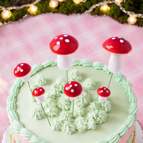 30 Pack jarbins Mushroom Cake Decorations Red Mini Mushroom Toothpicks Foam Cupcake Toppers Mushroom Cake Picks