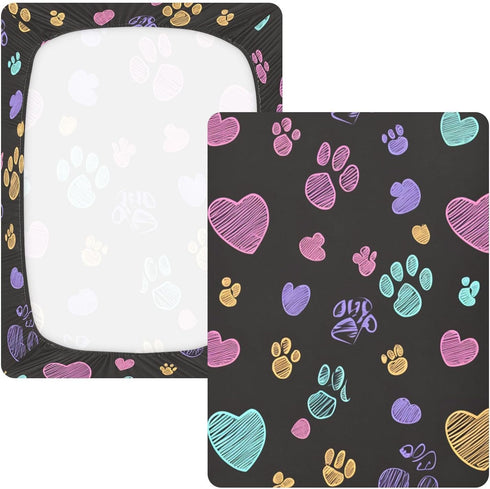 Bseiialft 52 28 Colorful Dog Paws Hearts Cute Crib Sheets for Boys Girls Soft and Breathable Cotton Baby Sheets