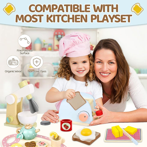 1-3 1 2 3, 2-4 Airlab Play Kitchen Accessories Toddlers Wooden Pop-up Toaster Toy Play Food Kids Age Bread, Butter