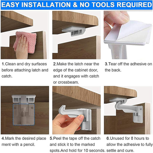 Buumook 4 Pack Upgraded Version Cabinet Locks Baby Proofing, Children Proof Cupboard Drawers Latches, No Drilling