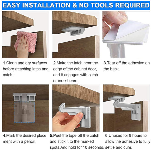 Buumook 6 Pack Upgraded Invisible Baby Proofing Cabinet Latch Locks - No Drilling or Tools Required, Children Proof