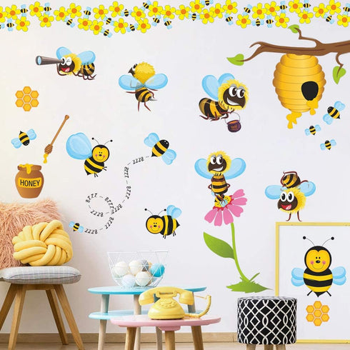 RW-1061 3D Bee Wall Decals, Cartoon Animals Stickers, DIY Removable Wall Art Decor for Kids Nursery