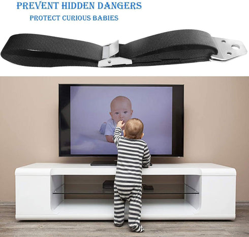 BOOTWO Pack 2 Heavy Duty Metal Anti Tip Straps - Adjustable Safety Furniture Wall Anchors for Baby Proofing Flat Screen