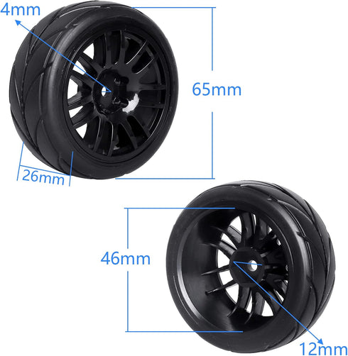 4-Pack 1:10 Scale RC On-Road Racing Tires and Wheels with Foam Inserts, 12mm Hex Hub Fits Traxxas Redcat Tamiya TT-02