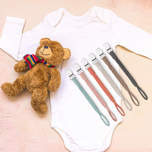 NacyLocalsugee Set 6 Pack Pacifier Clip for Boys and Girls, Handmade Braided Cotton Baby Pacifier Holder Leash Smoother