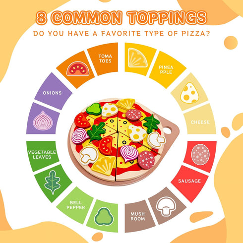 Set, 25 Playset 3-5 Wooden Pizza Toy Pcs Cutting Toys Kitchen Pretend Play Accessories, Pizza for Year Old Boys & Girls