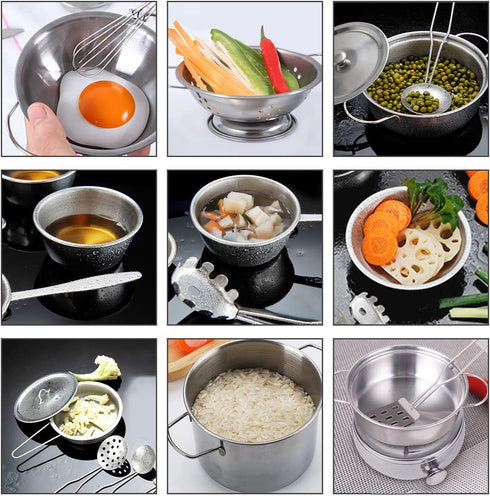 Kids Kitchen Pretend Play Toys - 21pcs Cooking Pots and Pans Set, Small Stainless Steel Cookware Playset for Girls, Boys