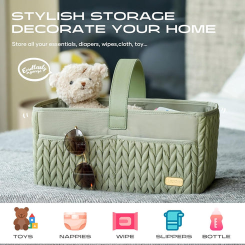 Luxurious Baby Diaper Caddy, Nursery Storage Basket for Newborn Essentials, Travel Baby Basket for Diapers Baby Wipes