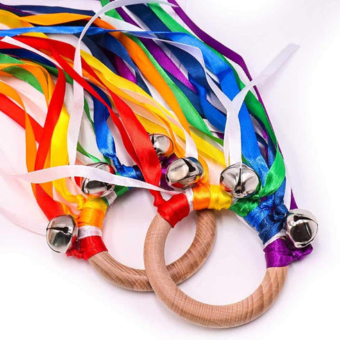 Montessori Hand Kite, Baby Sensory Ribbon Toy, Wooden Rainbow Toddler Toys for Engaging Sensory Play