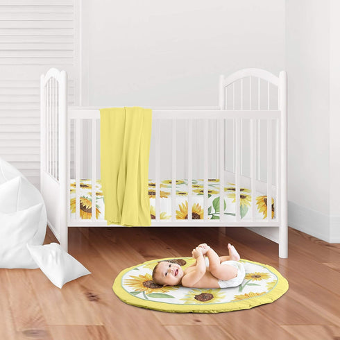 Tummy Sweet Jojo Designs Sunflower Girl Baby Playmat Time Infant Play Mat - Yellow Green and White Farmhouse Watercolor