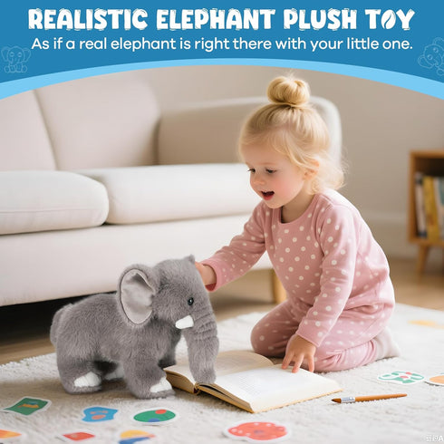 SnugBibble Elephant Plush Stuffed Animal with Multiple Realistic Sounds Soft Cuddly Toy for Kids & Adults Fun Gift