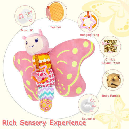 VOILBTOY 0-6 Ring,Tummy 0-3-6-12 Baby Toys Months,Infant Musical Sensory Stuffed Animal with Squeaker,Rattle,Crinkle