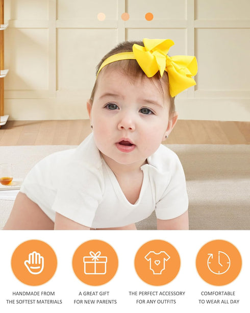 jollybows 40pcs Baby Girls Grosgrain Ribbon Hair Bows - 4" Elastic Hair Band Accessories for Infants Newborn