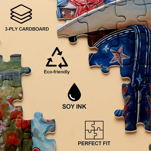 BUAHA 1000 Country Cowboy Boot Shoe Flowers Puzzles for Adults Pieces Nature American Patriotic Flat Western Art Jigsaw