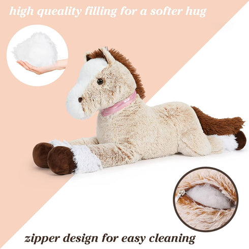 Tezituor 4ft Giant Horse Stuffed Animal, 47 Inch Soft Plush Hugging Pillow, Realistic Large Brown Horse Toy