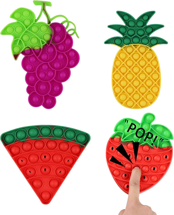 4 Pack Fidget Toys - Fruit Silicone Sensory Fidget Poppers for Stress Relief and Educational Pop Toys