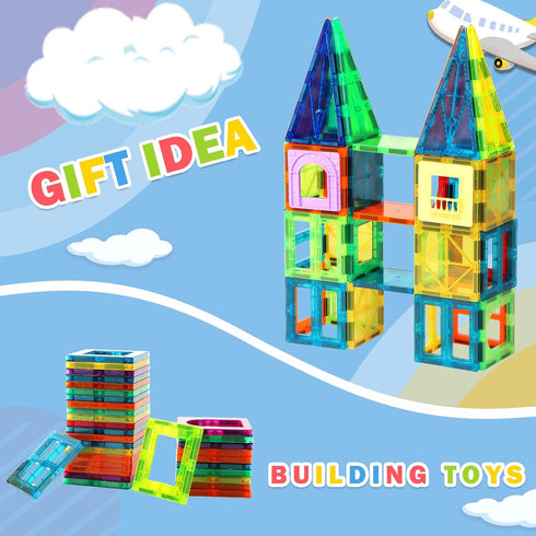 Magnetic Building Tiles for Kids, 64 PCS Educational Stacking Blocks for Boys & Girls, STEM Learning Toys