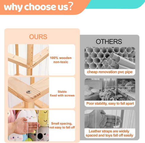 ACEPRUT ACE PRODUCT 52.3"x16.5", ACEPRUT Large Stuffed Animal Storage Natural Pine Wood Stuffed Animal Organizer Holder