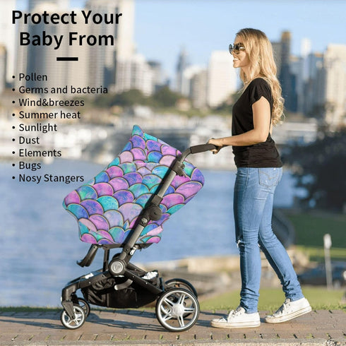 Schgap Mermaid Car Seat Covers Canopy for Baby Nursing Cover Breastfeeding Baby Carrier Cover Stroller Cover for Shower
