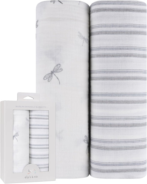 Ely's & Co. Muslin Swaddle Blankets 2-Pack for Baby Boy, 100% Cotton