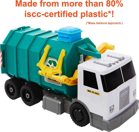 Matchbox 15-inch Recycling Truck with Lights & Sounds, Toy Cars for Kids Made from 80% ISCC-Certified Plastic