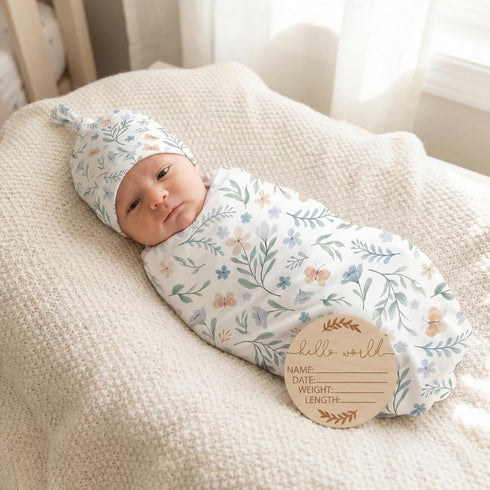 Set 0-3 Receiving Blankets for Baby Girls Swaddle Blanket with Headband for Month Cotton Knitted Newborn Swaddle Wrap