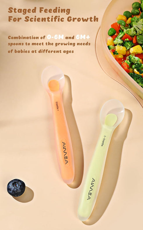 Baby Spoons Set, First Stage Feeding for Baby, Soft Silicone Toddler Spoon with Travel Case, Gum-Friendly, BPA Free,