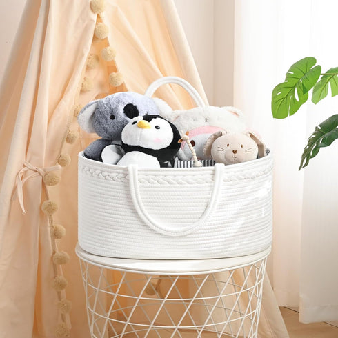 13.5L 15.3"x9.8"x7" Baby Diaper Caddy Organizer, Cotton Rope Diaper Basket, Changing Table Storage Caddy With Removable