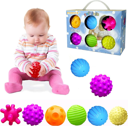 Baby Sensory Toy - Infant Squeeze Ball Texture Multi Massage Soft Balls Set, 6 Pieces
