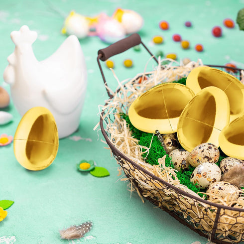 12 Count Taboom Gold Easter Eggs - Plastic Easter Eggs Fillable Golden Egg Hunt For Easter Baskets, Party Decorations